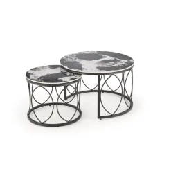 ALEXANDRA sæt af to sofaborde, Sort marmor / Sort
