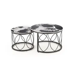 ALEXANDRA sæt af to sofaborde, Sort marmor / Sort