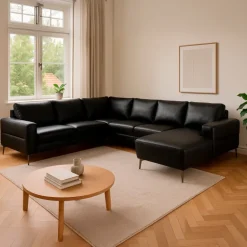 Almind læder hjørnesofa med chaiselong Højrevendt