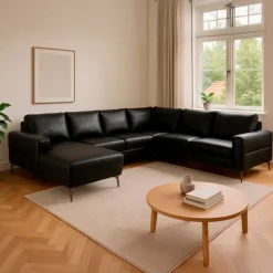 Almind læder hjørnesofa med chaiselong Venstrevendt