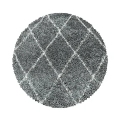 Alvor Rund Shaggy tæppe Geometrisk - Grå