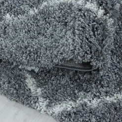 Alvor Rund Shaggy tæppe Geometrisk - Grå