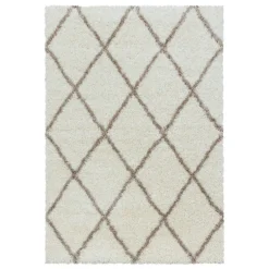 Alvor Shaggy Tæppeløber Geometrisk - Creme