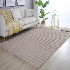 Ambiance Shaggy tæppe Ensfarvet - Beige