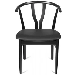 Anja spisebordsstol - Sortlakeret - sort læder