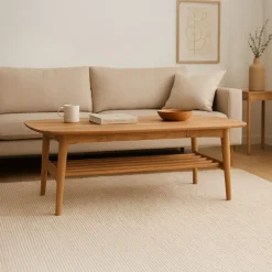 Anne rektangulær sofabord 130x70cm med skuffe og hylde - Eg oliebehandlet