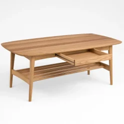 Anne rektangulær sofabord 130x70cm med skuffe og hylde - Eg oliebehandlet