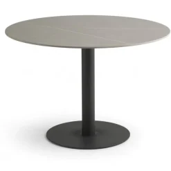 Arctic spisebord Ø110cm Grå Keramik i marmorlook med sort rund metal ben
