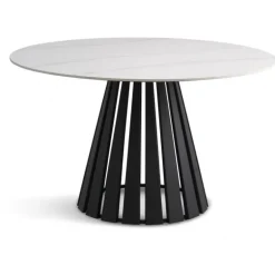 Arctic spisebord Ø130cm Hvid Keramik i marmorlook med sort rund metal ben OUTLET