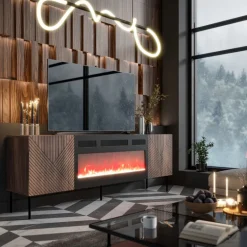 ART DECO TV bord EF warmia Valnød med Pejs