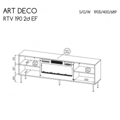ART DECO TV bord EF warmia Valnød med Pejs