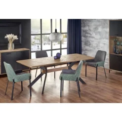 BACARDI Spisebord med udtræk, - top - Naturlig eg, ben - Sort