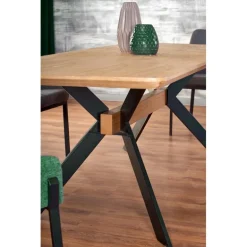 BACARDI Spisebord med udtræk, - top - Naturlig eg, ben - Sort