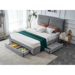 BECKY 160x200 seng med skuffer til opbevaring - LyseGrå