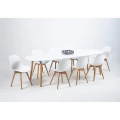 Belina Spisebord 170-270 cm inkl. 2 Tillægsplader – Hvid/Eg