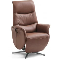 Bellahøj lænestol med indbygget skammel og løftefunktion - Cognac Semianilin læder