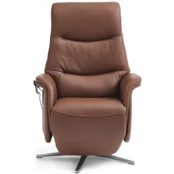 Bellahøj lænestol med indbygget skammel og løftefunktion - Cognac Semianilin læder