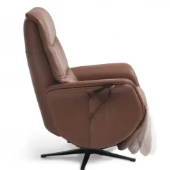 Bellahøj lænestol med indbygget skammel og løftefunktion - Cognac Semianilin læder