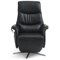 Bellahøj lænestol med indbygget skammel og løftefunktion - Sort Semianilin læder