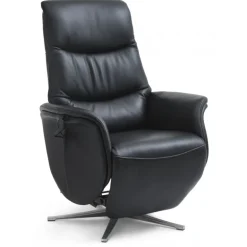 Bellahøj lænestol med indbygget skammel og løftefunktion - Sort Semianilin læder