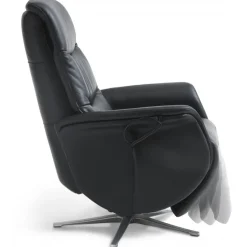 Bellahøj lænestol med indbygget skammel og løftefunktion - Sort Semianilin læder