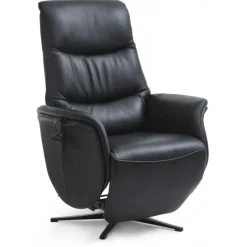 Bellahøj lænestol med indbygget skammel og løftefunktion - Sort Semianilin læder