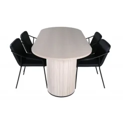 Bianca Oval Spisebordssæt - Sort, Natur og Hvid