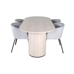 Bianca Ovalt Spisebordssæt - Sort, Grå, Natur og Hvid