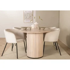 Bianca Ovalt spisebordssæt - Beige og Sort