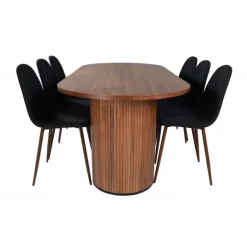 Bianca Ovalt spisebordssæt - Sort og Valnød