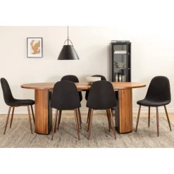 Bianca Ovalt spisebordssæt - Sort og Valnød