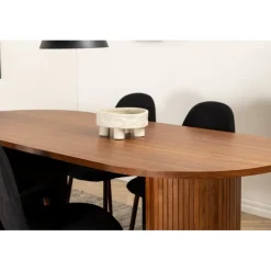 Bianca Ovalt spisebordssæt - Sort og Valnød