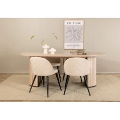 Bianca Ovalt spisebordssæt - Beige og Sort