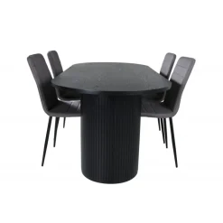 Bianca Ovalt spisebordssæt - Sort og Grå
