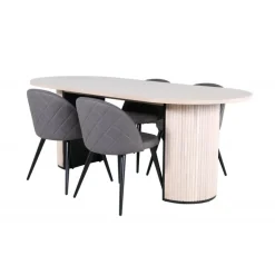 Bianca Ovalt spisebordssæt - Sort, Grå, Natur og Hvid