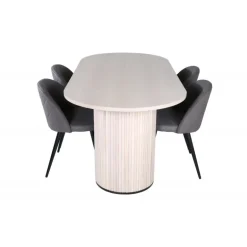 Bianca Ovalt spisebordssæt - Sort, Grå, Natur og Hvid