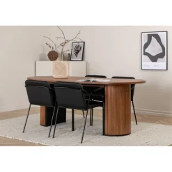 Bianca Ovalt spisebordssæt - Sort og Natur