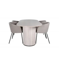 Bianca Ovalt spisebordssæt - Beige og Sort