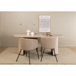 Bianca Ovalt spisebordssæt - Beige og Sort