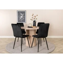 Bianca Rundt Spisebordssæt - Sort, Natur og Hvid