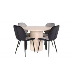 Bianca Rundt Spisebordssæt - Sort, Lysegrå, Natur og Hvid