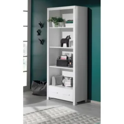 Bogreol hvid – Erik reol med 4 hylder og skuffe