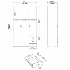 Bolmen garderobeskab 116 cm 3 låger - Hvid højglans