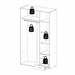 Bolmen garderobeskab 115 cm 3 låger - Eg