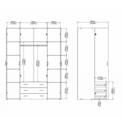 Bolmen garderobeskab 154 cm 4 låger - Hvid højglans