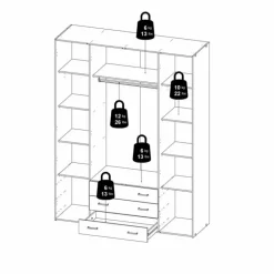 Bolmen garderobeskab 154 cm 4 låger - Hvid højglans
