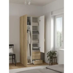 Bolmen garderobeskab 77 cm 2 låger + 3 skuffer (200) - Eg