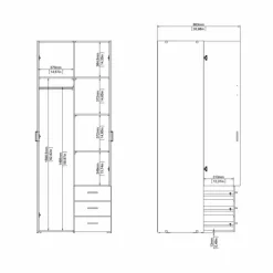 Bolmen garderobeskab 77 cm 2 låger + 3 skuffer (200) - Eg