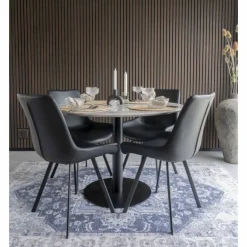 Bolzano Spisebord - Spisebord med top i marmor look og sort ben ø110x75cm