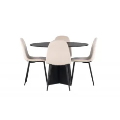 Bootcut Rundt Spisebordssæt - Beige og Sort